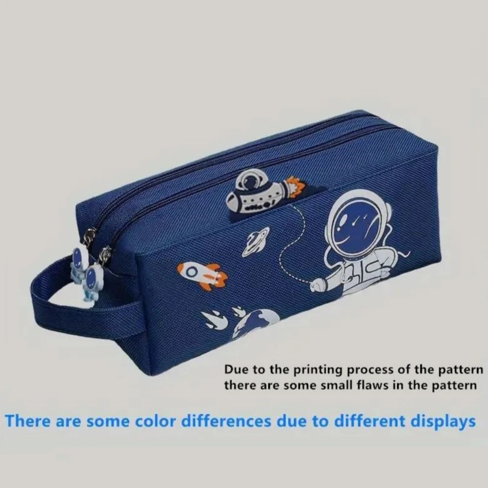 Space astronaut portable pencil case cute cartoon kids stationery bag large capacity storage bag school studen canvas pencil bag 260304