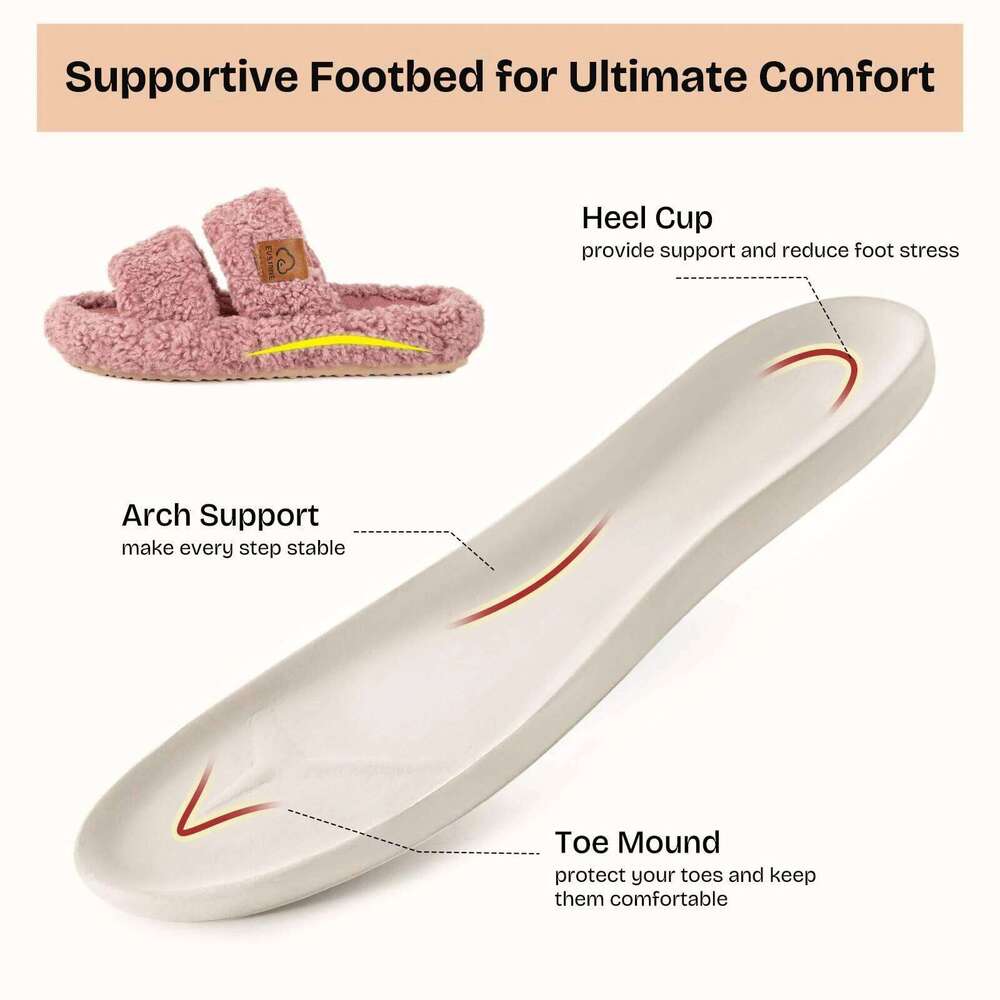 Litfun Winter Furry For Women Lightweight Memory Foam Indoor Slides Anti-slip Fluffy Warm Comfy House Women's Slippers