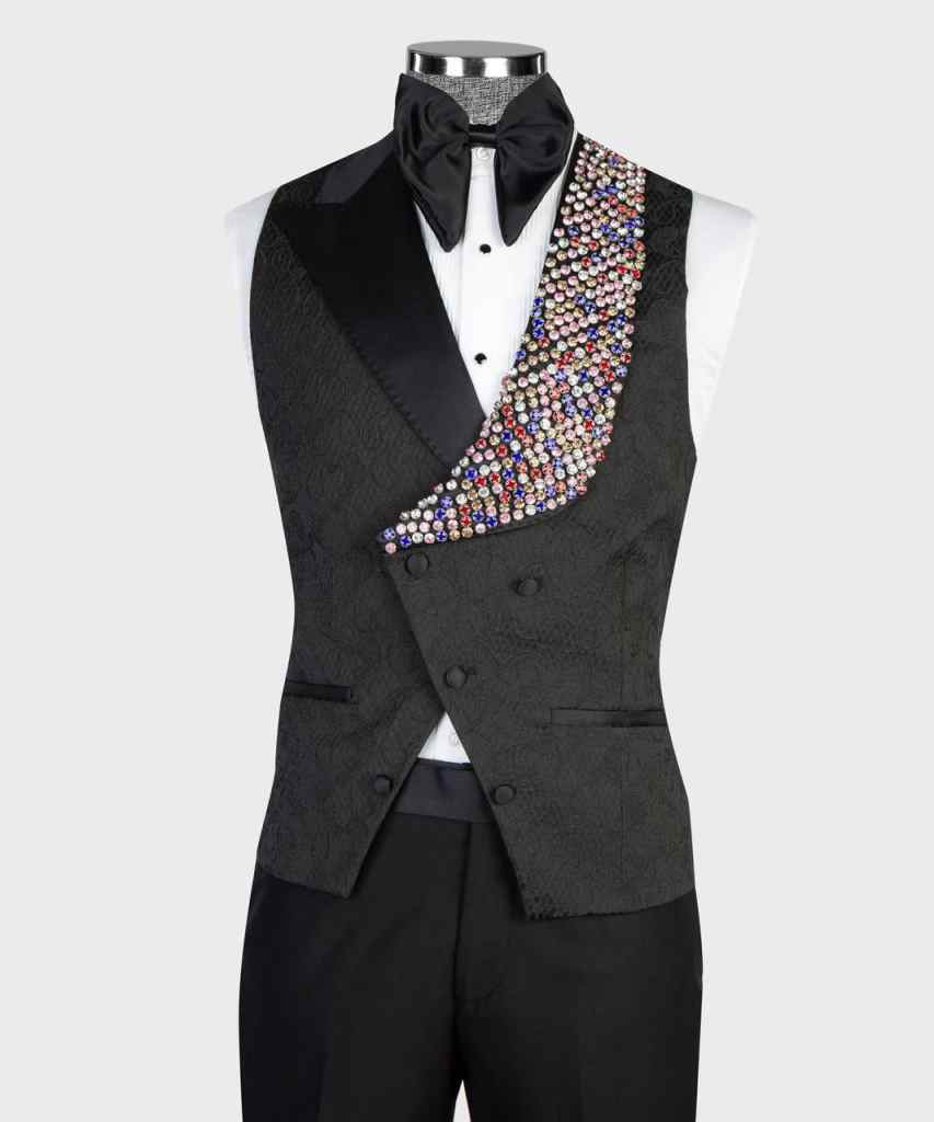 Sparkly Crystals 3 Pieces Suits For Men One Button Shawl Lapel Blazers Pant Jacquard Customized Trajes De Hombre