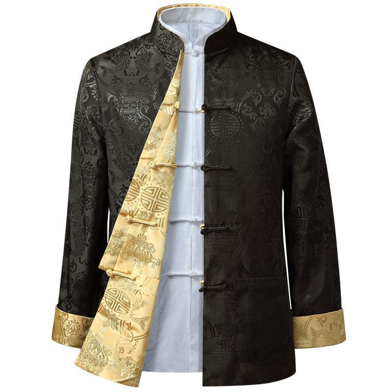 Spring And Autumn Thin Style Men Middle-Aged And Elderly Tang Suit Double-Sided Jacket Long-Sleeved Birthday Performance Clothing Loose
