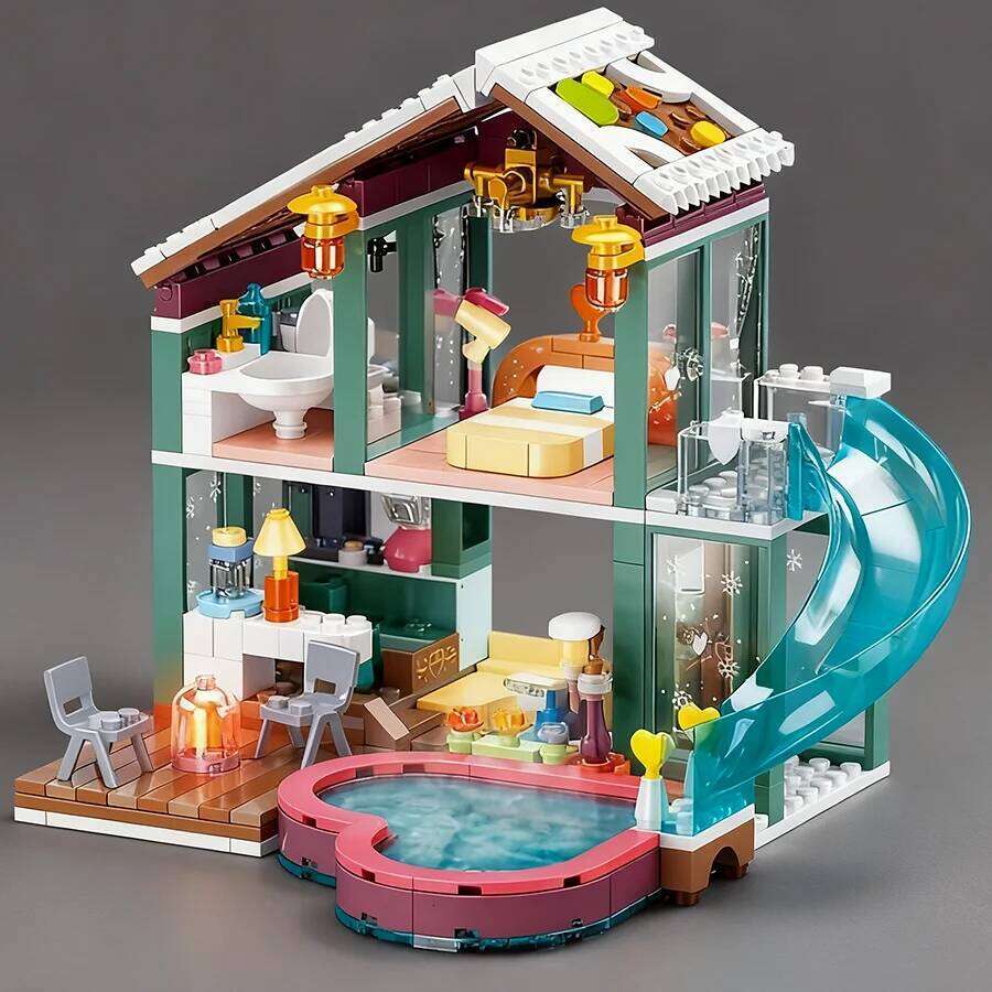 Sluban 0961 Hot Spring Holiday House Toy Model Educational DIY Assembled Building Block Toy, Home Decoration Z260306