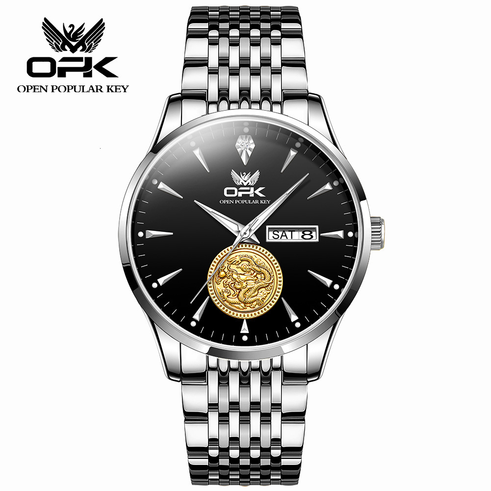New OPK brand watch waterproof luminous dual calendar steel strap genuine men's watch popular in Europe and America men's luxury watch