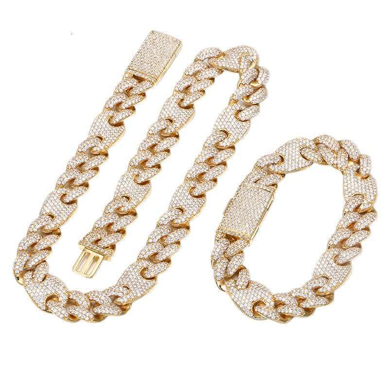 Wish Amazon Bestseller: High-Quality Multi-Specification Micro-Inlaid Zircon Hip-Hop Men's Button Chain Set for Fashionistas