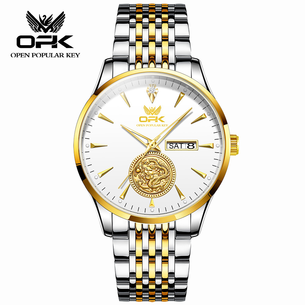 New OPK brand watch waterproof luminous dual calendar steel strap genuine men's watch popular in Europe and America men's luxury watch