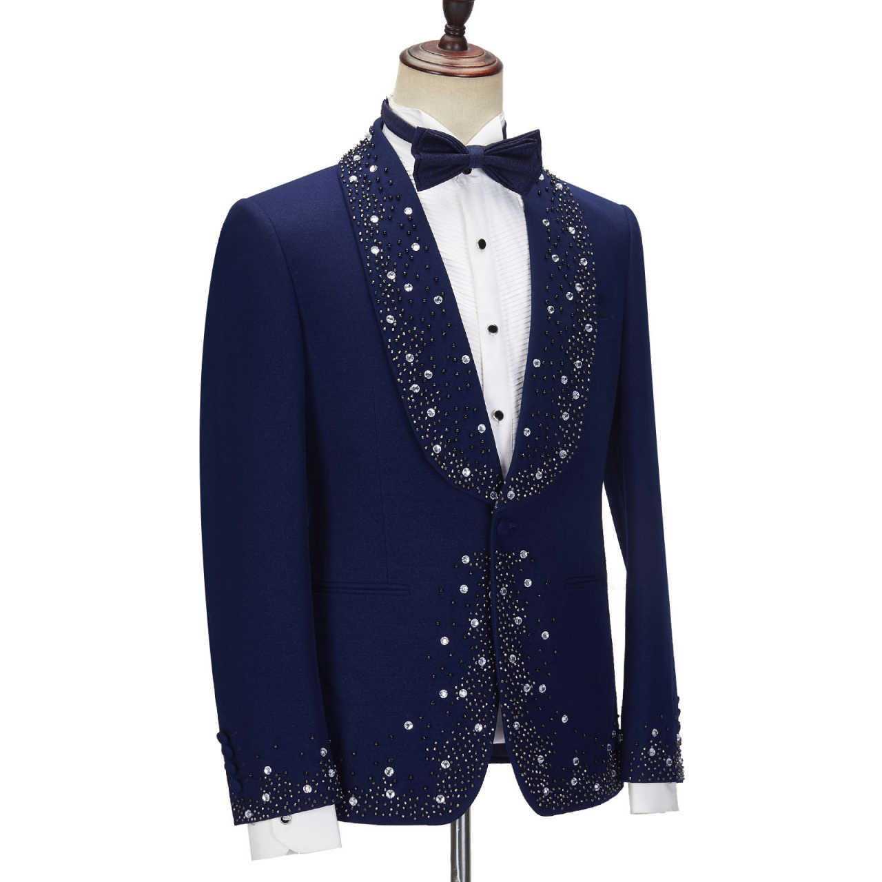 Fashion 2 Pieces Suits For Men One Button Shawl Lapel Prom Blazers Crystals Groom Wedding Tuxedos 2 Pieces Customized