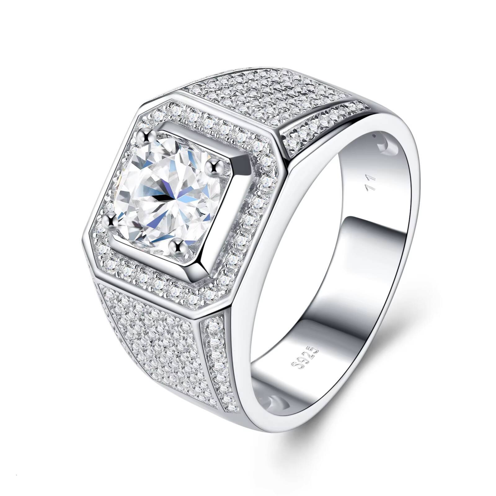 Luxe for Less Diamond-Like 1/2/3CT Round Brilliant Cut Moissanite Mens Anniversary Wedding Ring in Platinum Plated 925 Silver