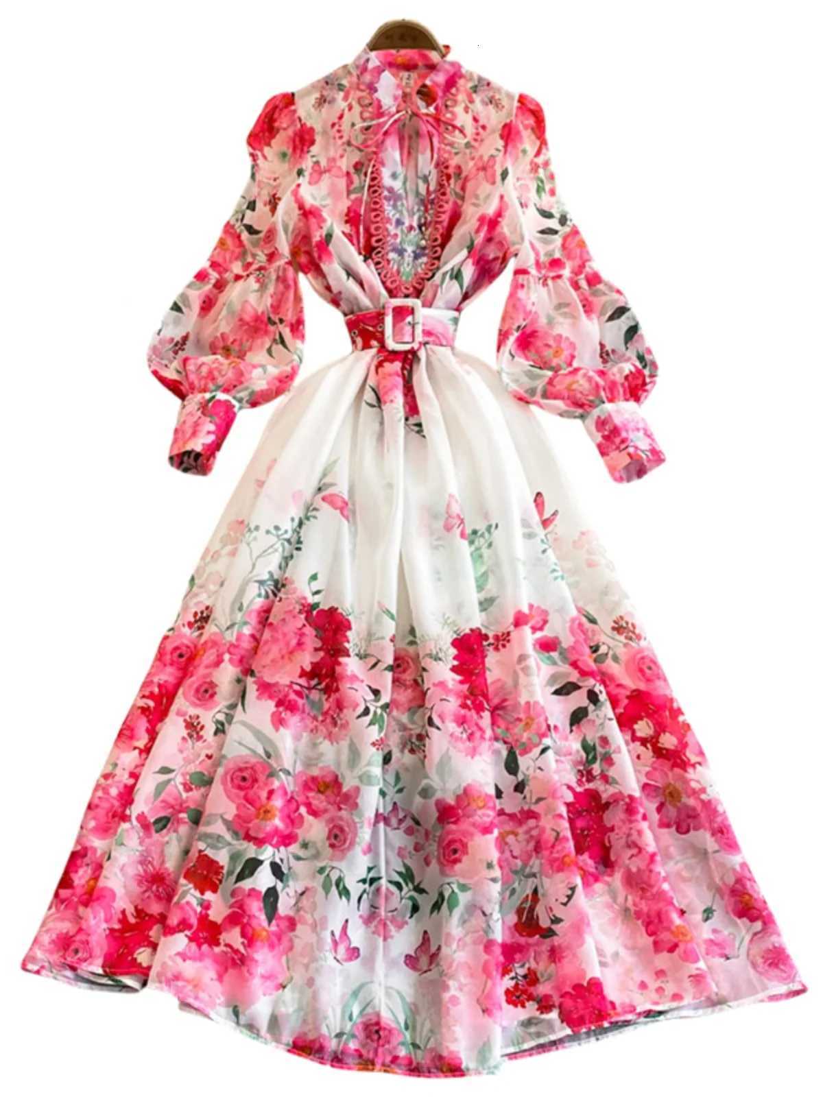 Blossom Series Spring Clothing Women 2025 New Style High-End Printed Slim-Fitting Long French Lantern Sleeve Temperament Dress X260306