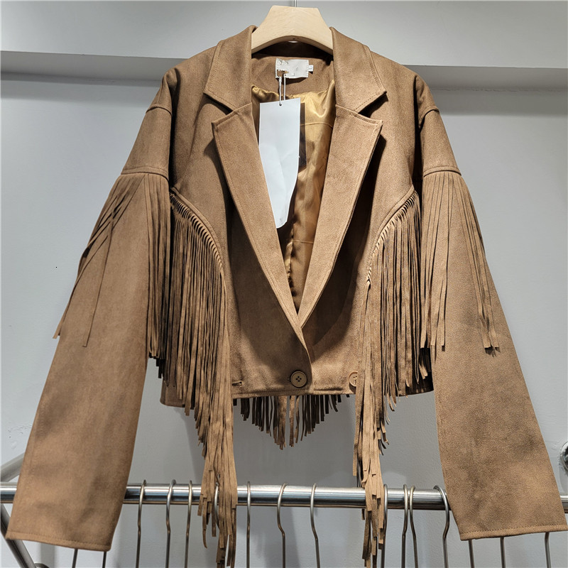 Retro Tassel Lapel Jackets Women Casual Long Sleeve Single-Breasted Jacket Coats With Pockets Female Autumn High Street Outwear 240821