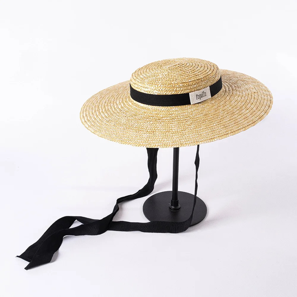 USPOP Spring and Summer Fashion Casual Ribbon Wide Brim Straw Flat Hat Lace-up Beach Hat 260228