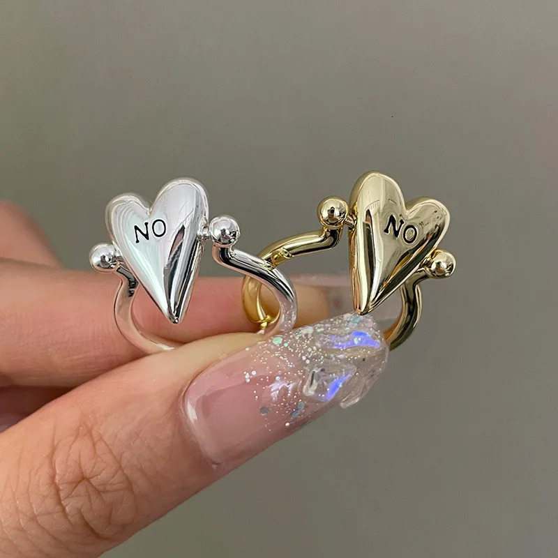 Smooth Rotatable Heart Ring for Women Men Vintage YES or NO Letter Adjustable Finger Rings Niche Couple Jewelry Accessory 260304