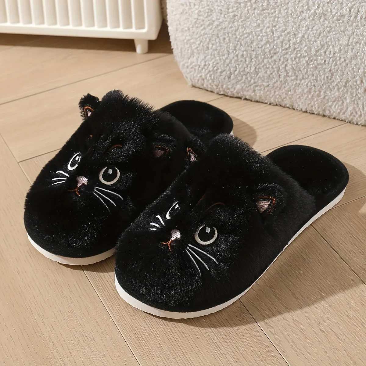 Womens Plush Cat Slippers for Winter Warm and Cozy Indoor House Shoes with Soft EVA Sole Non-Slip Design QEEDUOOF S260305