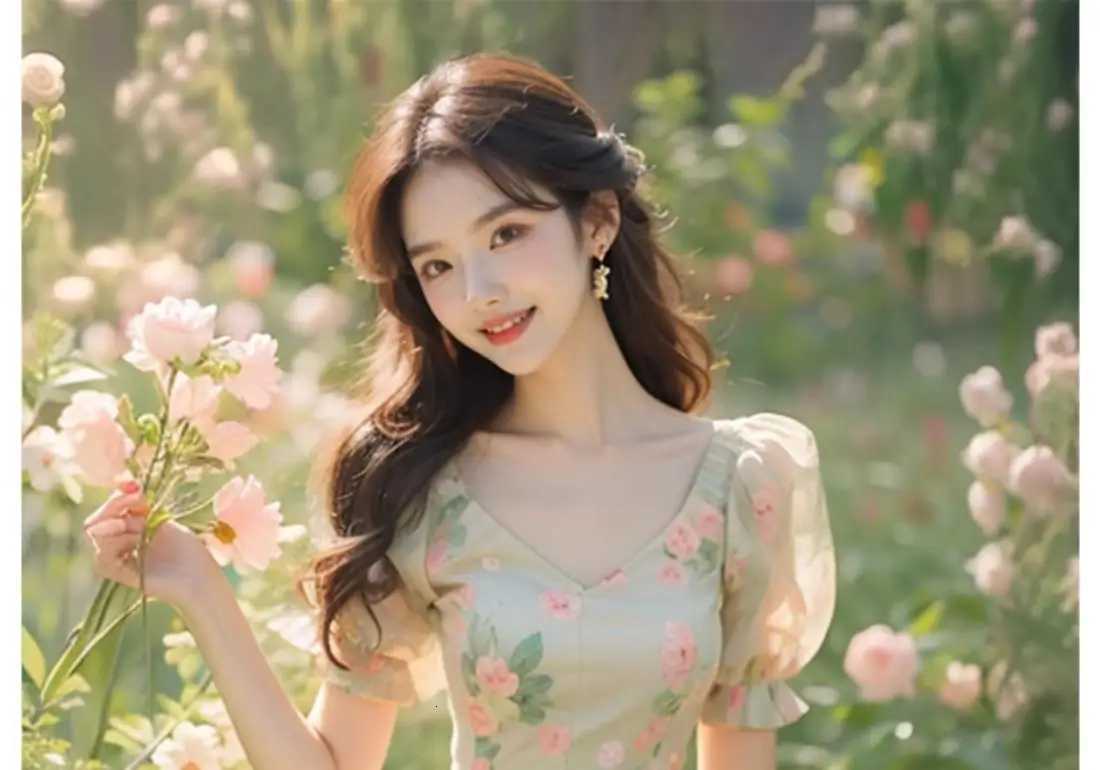 Beautiful Temperament Super Good-looking High-end Exquisite Waist-hugging Floral Puff Sleeve Dress for Women X260306