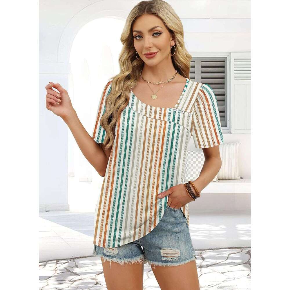 Womens Summer Tops Short Sleeve Shirts Square Neck Spring Outfits Designer 2026 Fashion Clothing Blouses
