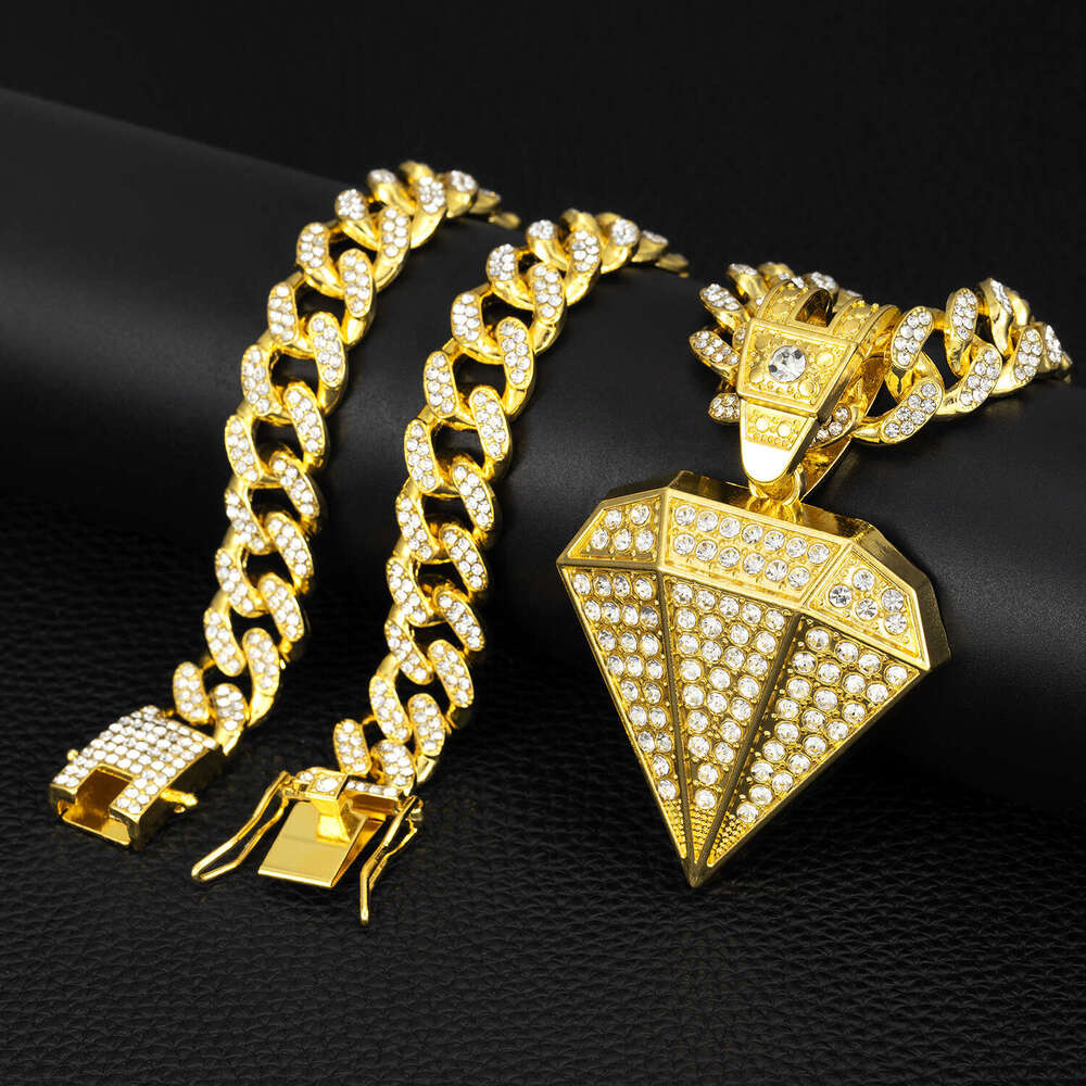 Double-layer three-dimensional cross-border new European and American hip-hop style large diamond pendant, zinc alloy, full diamond, high quality, fac