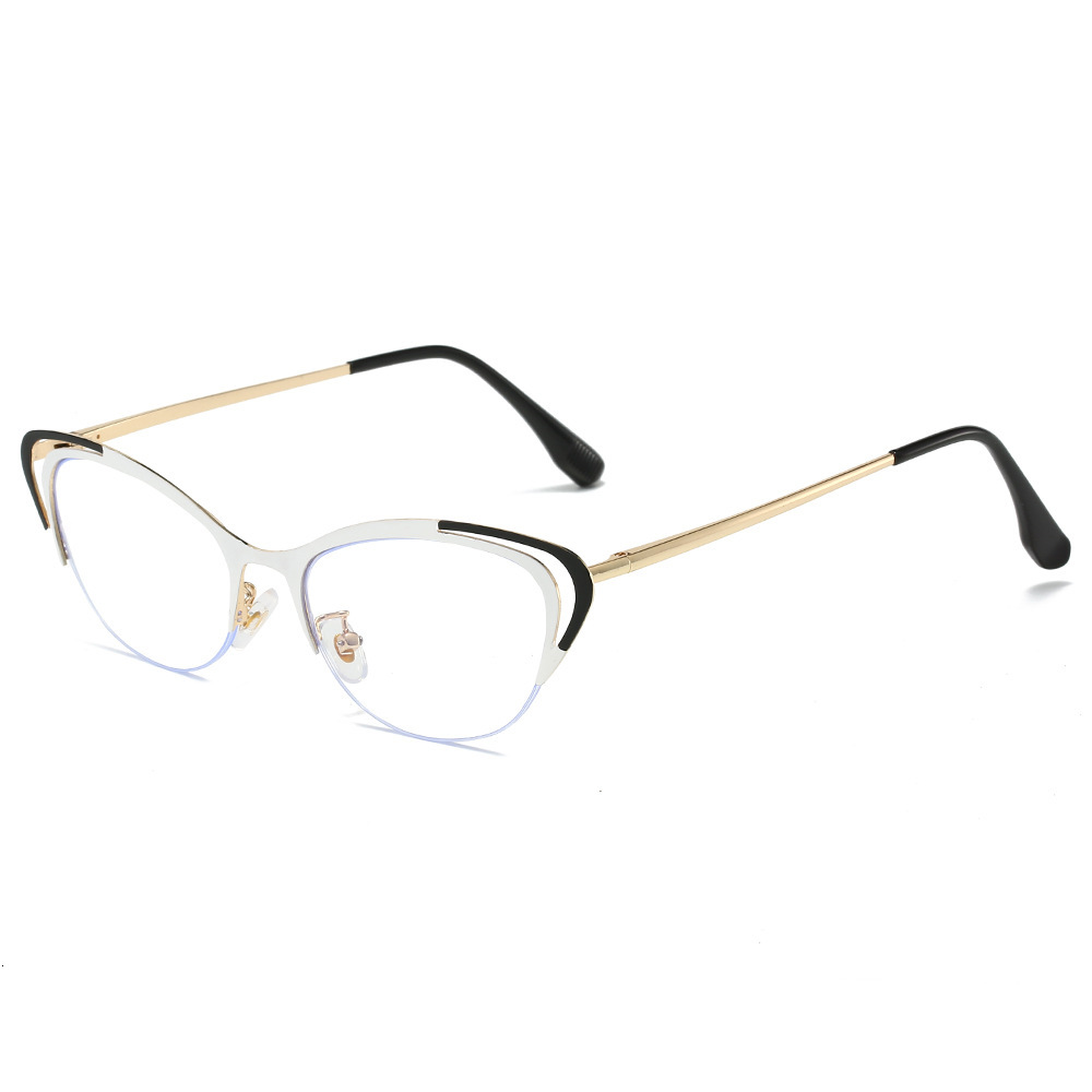 Cool Square Metal Cat-Eye Hollow Half-Rim Eyeglass Frame Anti-Blue Light New Two-Tone Non-Prescription Glasses