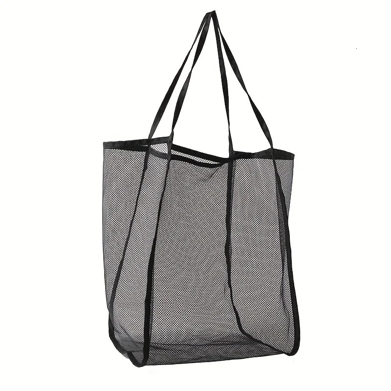 Extra Large Foldable Mesh Tote with Sturdy Handles Durable Polyester Storage Bag for Beach Toys Shells Clothes Towels 260303