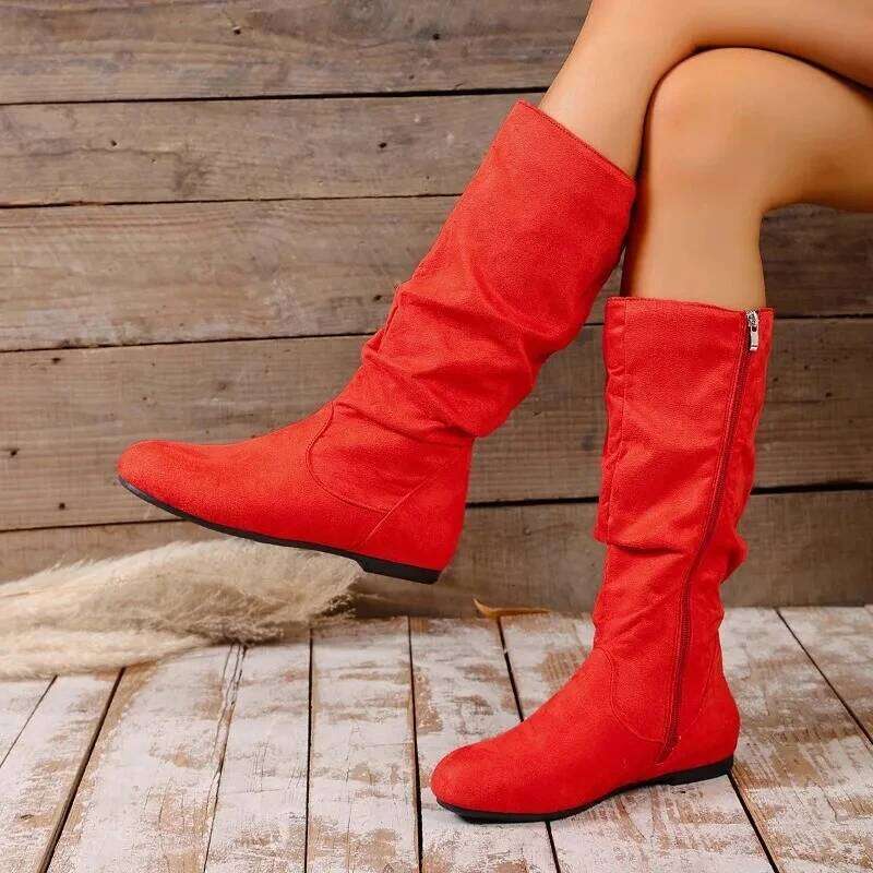 2025 Winter New Fashionable Side Zipper Tall Retro Suede Soft Bottom Anti Slip Fashion Boots