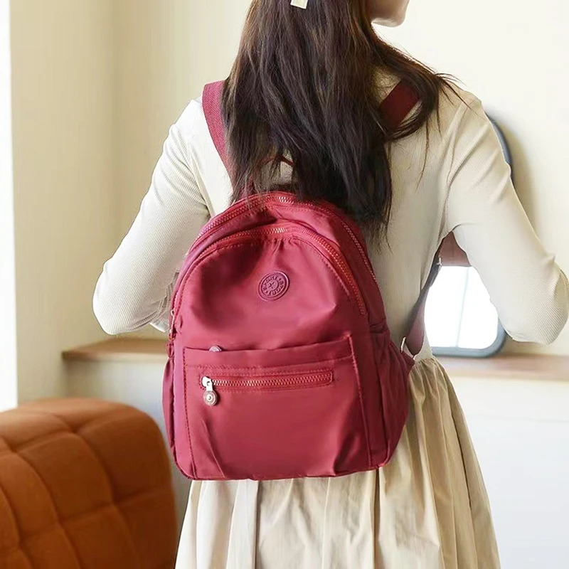 Korean Nylon Backpack Women Casual Solid Color Small Schoolbag Travel Bag For Teenager Student School Rucksack Mommy Bag 260228