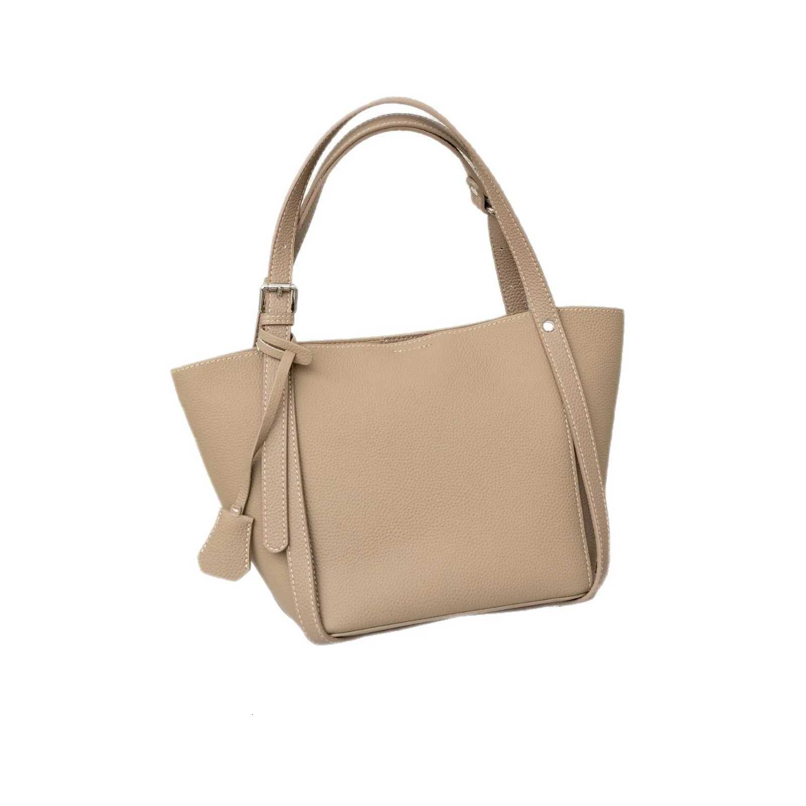 Stylish Peacook Blue Kakhi Color Full Grain Cow Leather Women Bucket Handbag Quality Female Shoulder Bag H260306