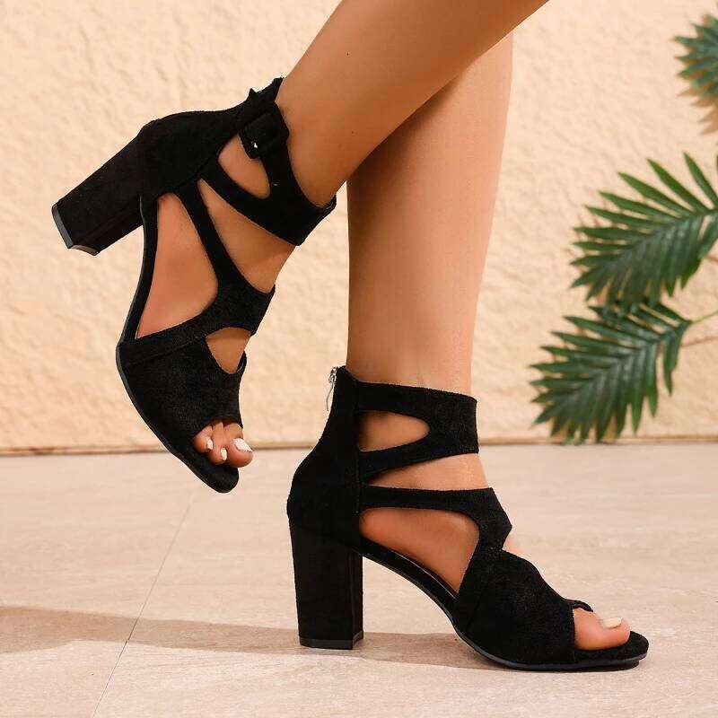 2025 New Fashionable Hollow Design High Heel with Open Toes, Casual and Comfortable Women's Sandals