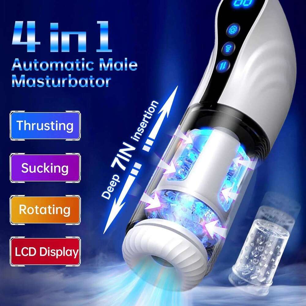 Male Masturbation Telescopic Rotating Cup Automatic Sucking Pocket Pussy Blowjob Sex Machines Adult Toy for Men Masturbator W260305