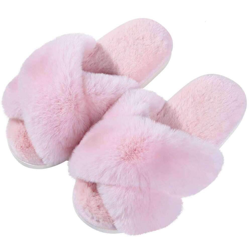 Litfun Warm Fluffy Home For Women Fashion Winter Indoor Open Toe Cross Brand Shoes Casual Furry Bedroom Slippers