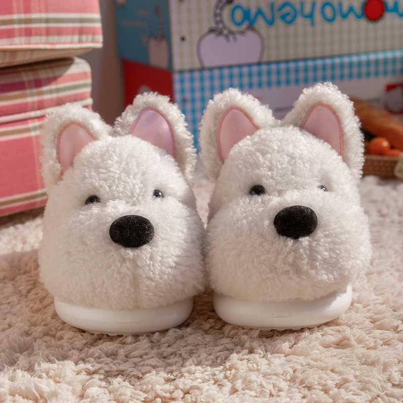 Cute Dog Cotton Slippers for Women Spring and Autumn Indoor Non Slip Winter Warm Fur Home Slippers Soft Plush Men Slippers S260305