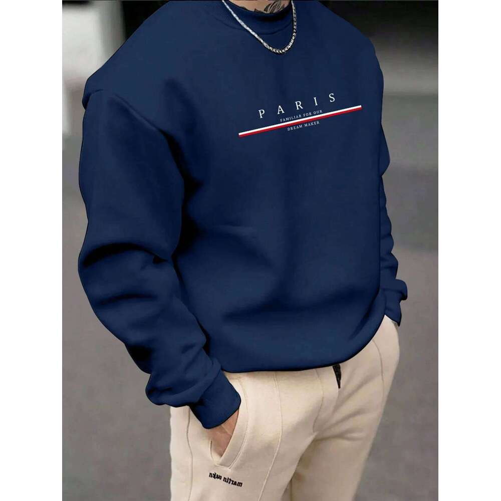 Paris print SWEATS Hoodies Loose Fit Print Casual Round Neck Top Men's autumn and winter warm round neck hoodie 26H0306