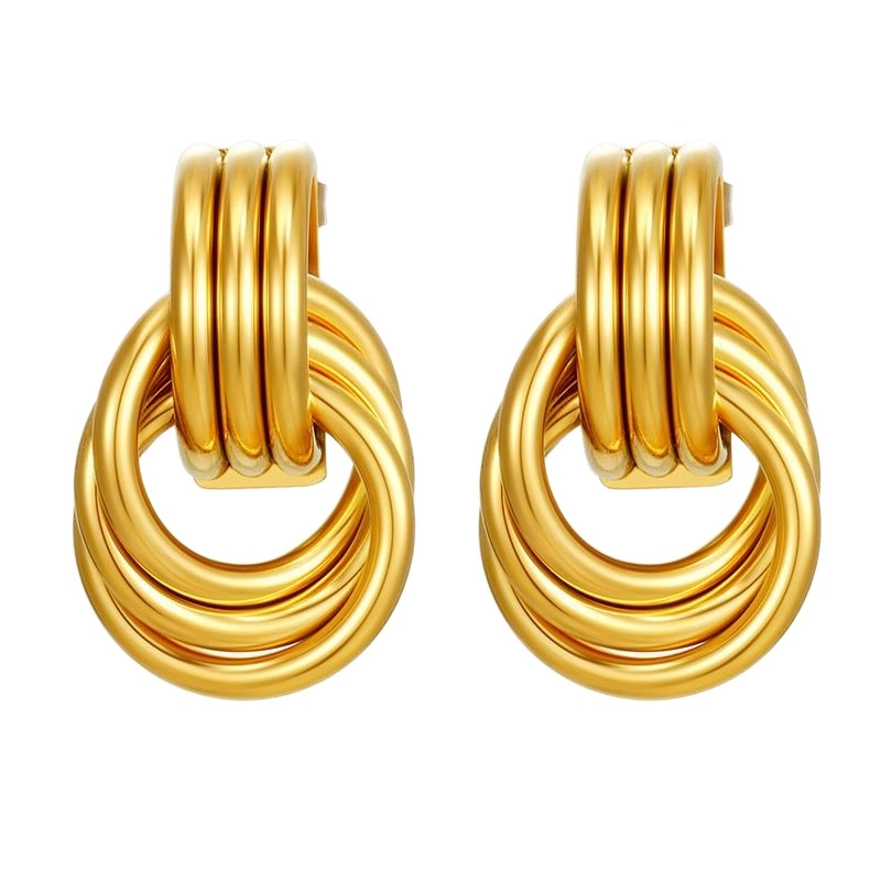 Chic Bespoke Multiple-Level Hanging Pendant Ear Pieces Showcasing Radiant Ring Motifs