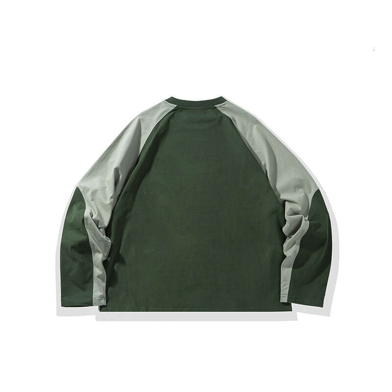 Nanxia Qiaozhuang 2025 Spring New Japanese Retro Color-Block Round-Neck Sweatshirt Trendy Loose-Fit Couple T-Shirt