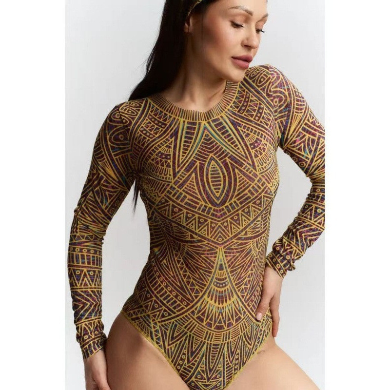 New Arrival Women's Long Sleeve Sun Protection Internet Celebrity One Piece Swimsuit Fresh Sexy Mesh Bathing Suit