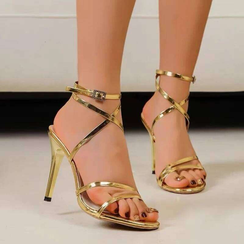 Cross Gladiator 2025 Summer Nightclub Super High Heels Shoes Metal Ankle Straps Sandals Women