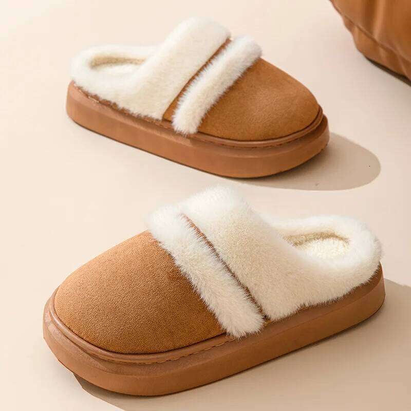 Litfun Winter Fluffy Women's Thick Bottom Non-slip Indoor Casual New Home Slides Furry Cozy Warm Cotton Slippers