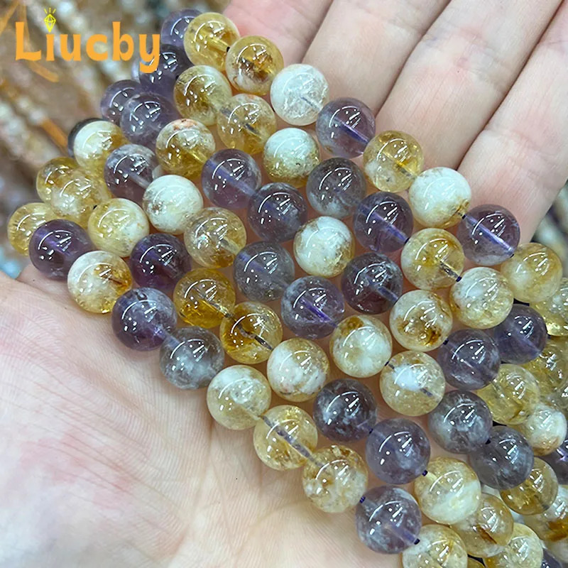 Advanced sense Natural Stone Purple Yellow Chalcedony Beads DIY Bracelets Accessories For Jewelry Making 15 Wholesales 6/8/10mm 260302
