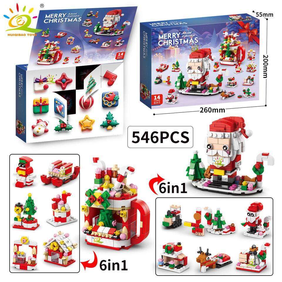 HUIQIBAO Christmas Countdown Calendar Elk Deer Santa Claus Building Blocks City Snow House Xmas Tree Bricks Set Toy for Children Z260306