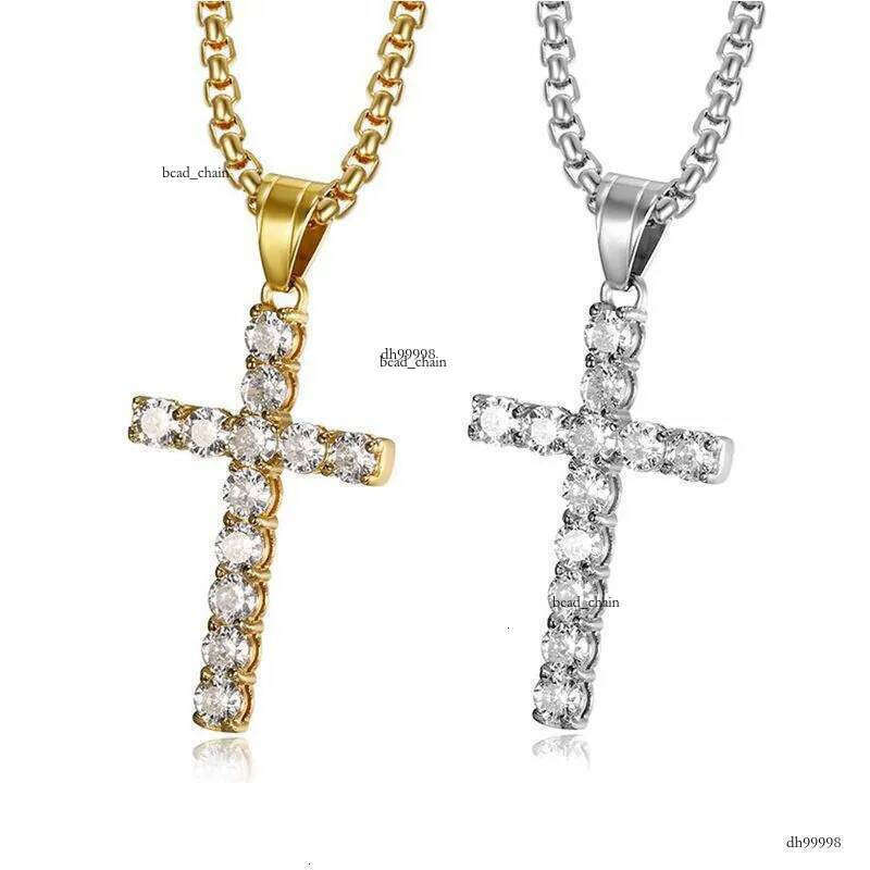 Full Zircon Titanium Steel Cross Pendants Gold Sier Color Necklace Jewelry For Men Women