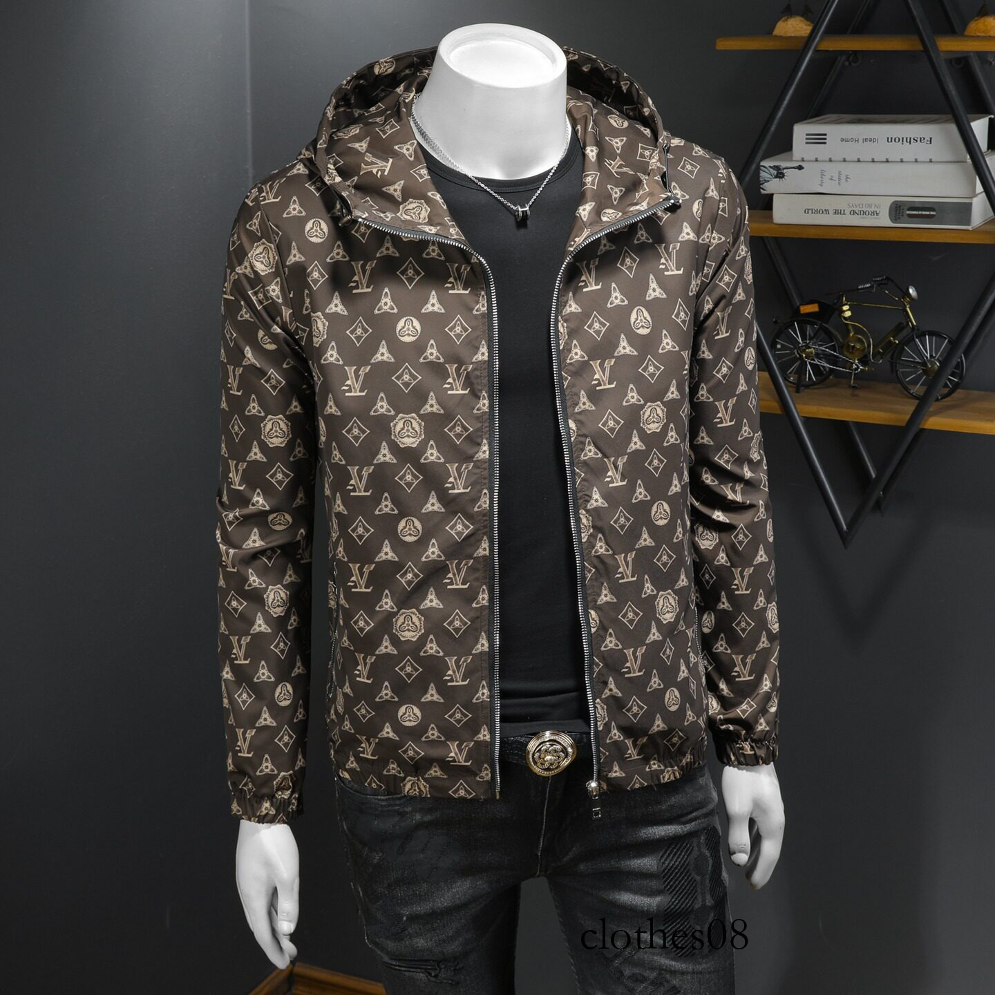 European Collection 2026 Spring New Men's Printed Hooded Jacket, Large Size, High-Quality Slim Fit Trendy Outerwear