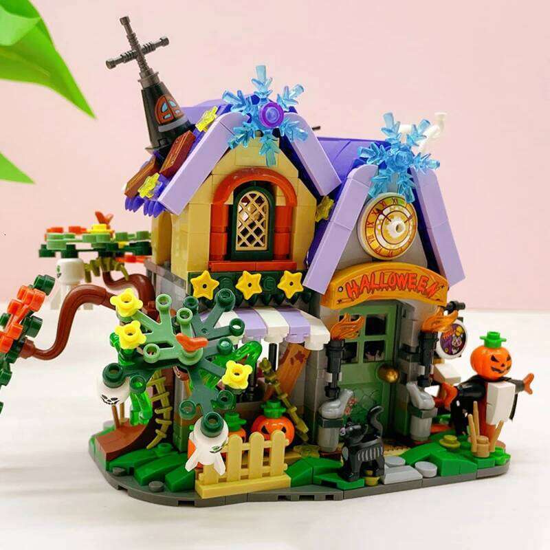 Mini Building Blocks Halloween Haunted House Pumpkin Scarecrow Monster Grave Garden Model Assemble Toys Gift Home Decoration Z260306