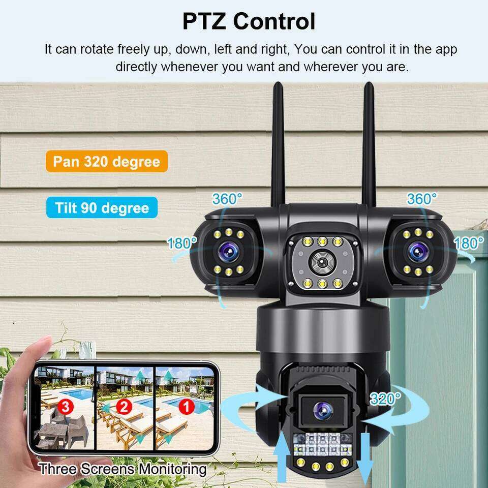 V380 Pro WiFi IP Camera Outdoor 12MP 6K Lenses Triple Screens Security Video Monitor Night Vision Waterproof CCTV Cameras 26W0306