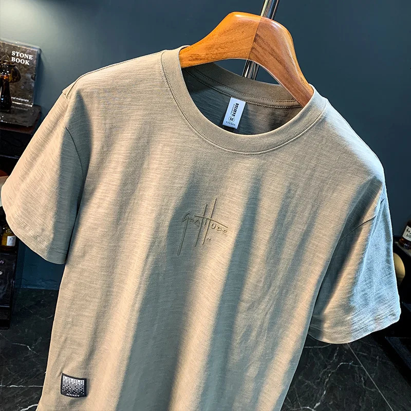 T-shirt mens summer fashion simple round neck breathable loose short sleeved comfortable mens top 260304