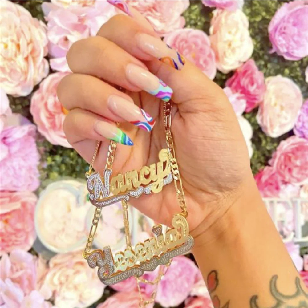 Gold Plated Double Layers Nameplate Necklaces Customized Name Pendant Hip-hop 3D Necklace For Women Personalized Gifts 260302