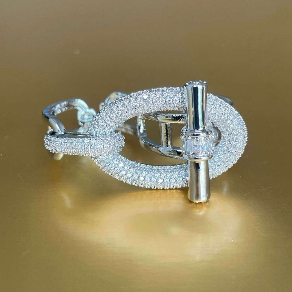 Hot Sale Two-Tone OT Crossbar Bracelet Ring Set, Heavy Craft Hand Accessories For Women