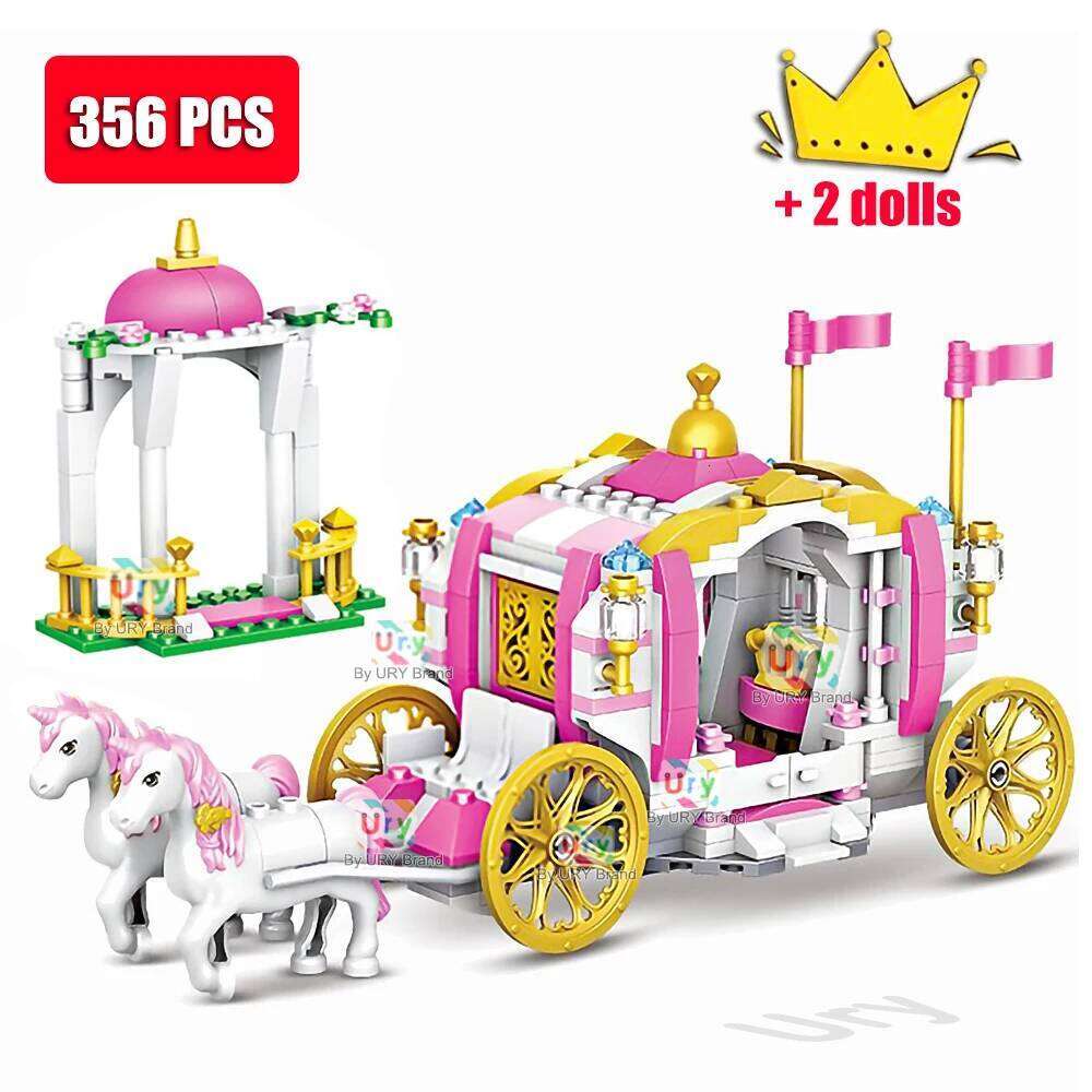 Girls Friends Luxury Royal Princess Horse Rose Carriage Building Blocks Set DIY Assembly Toys for Kids Creative Birthday Gifts Z260305