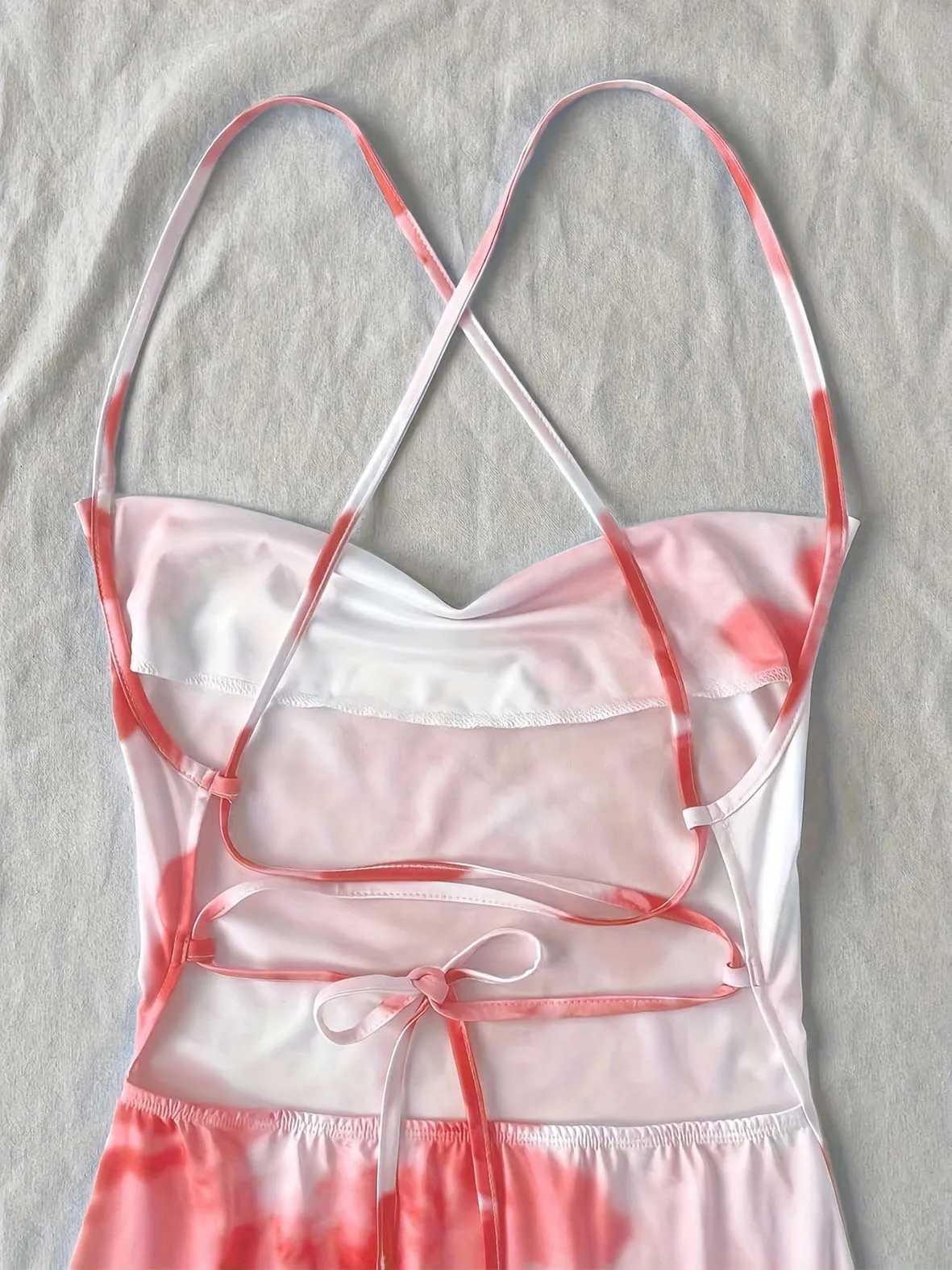 TikTok Viral 2024 Boho Dress Large Floral Maxi Surplice Neck Backless Thin Straps Beach Cover Up X260306