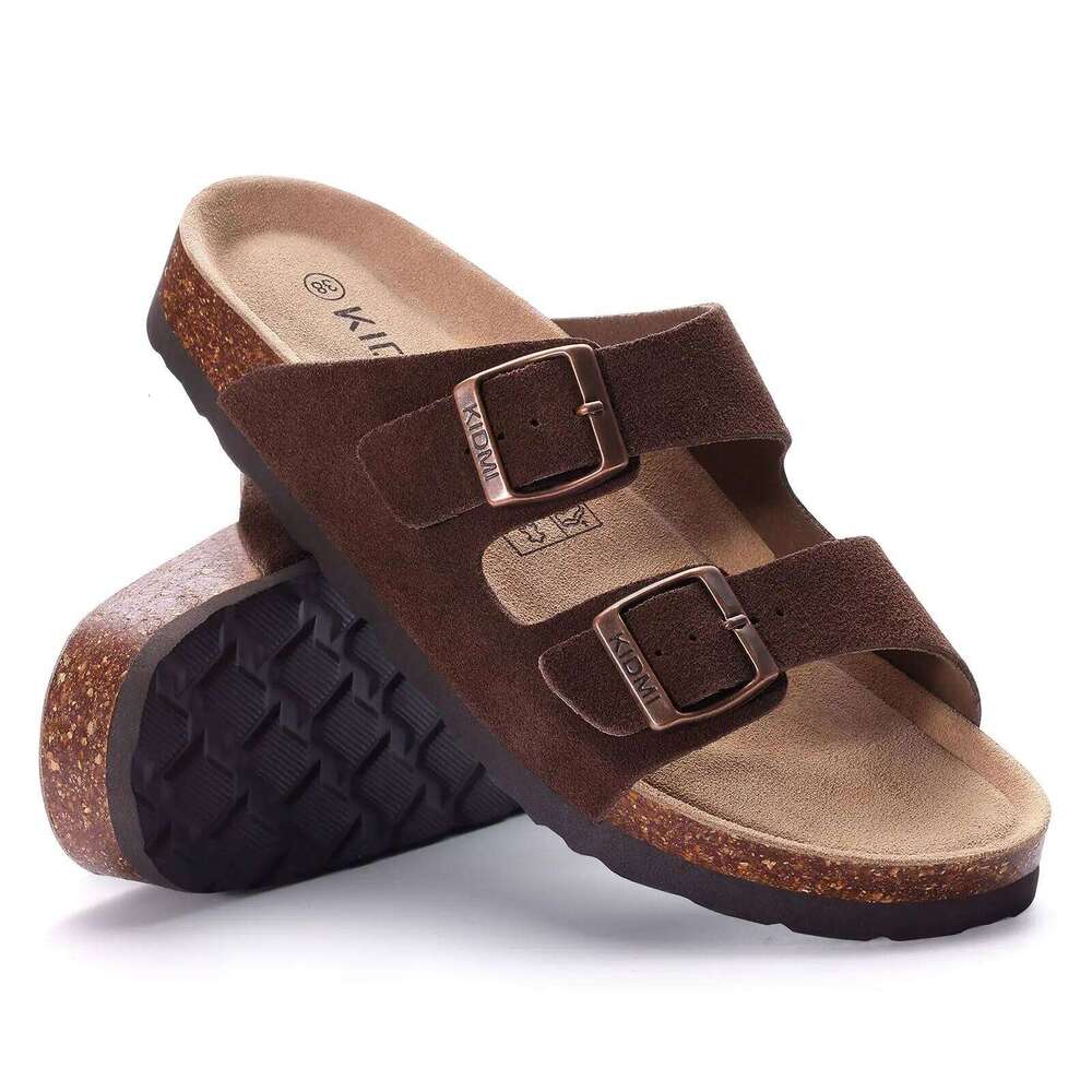 Litfun Summer Classic Women's Cork Sandals With Arch Support Cow Suede Comfortable Slides Anti-slip Unisex Adjustable Slippers