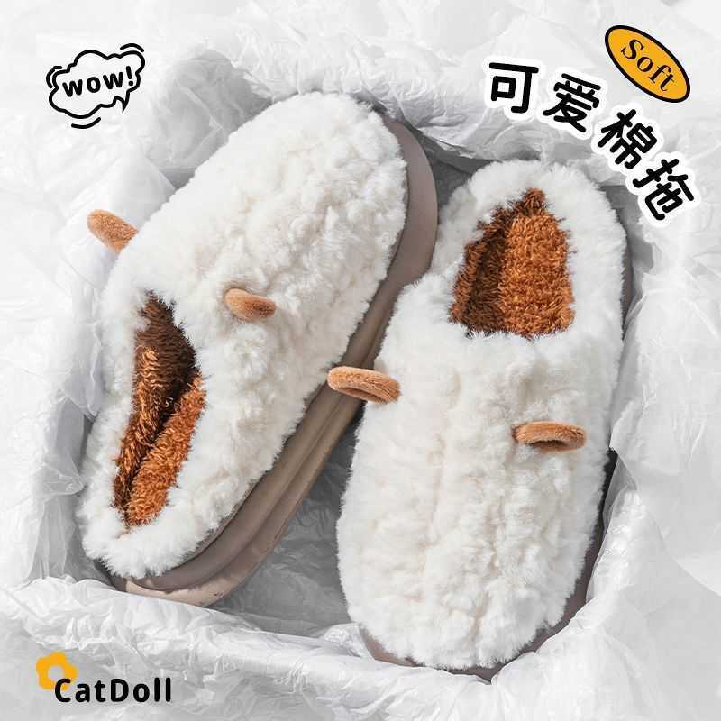 2025 new small-ear cotton slippers for men and women fashionable couples thick-soled plush warm winter furry slippers S260305