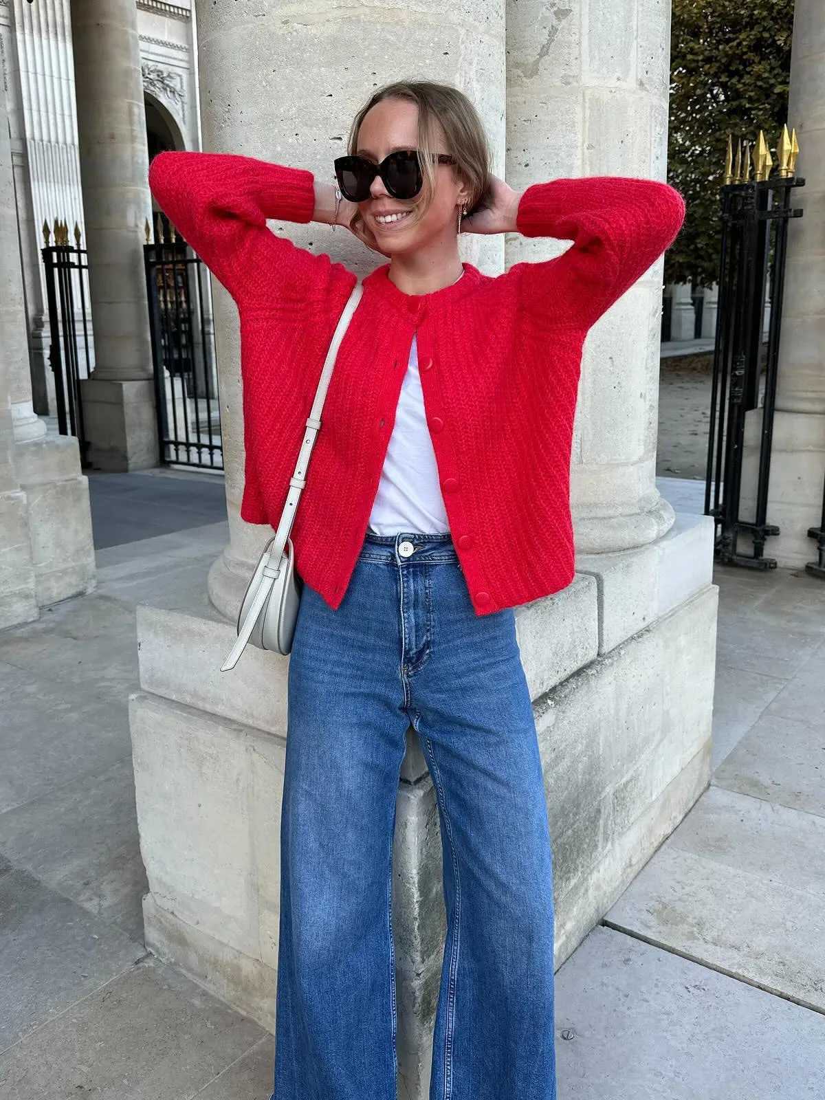 Women O-neck Single Breasted Cardigan Knitted Sweater Coat 2025 Autumn Winter Casual Long Sleeve Red Warm Sweater Tops Clothes M260306