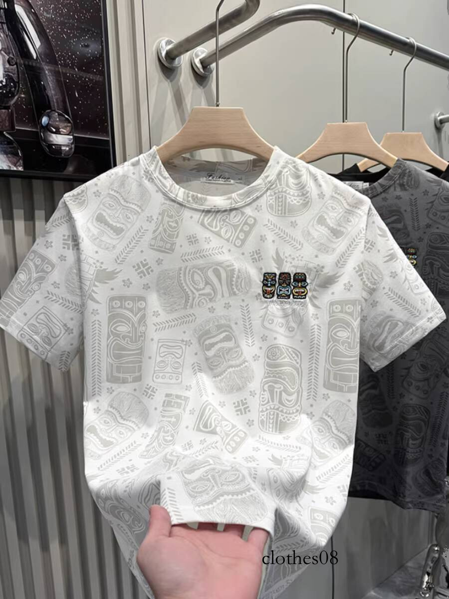 Men's short-sleeve t-shirt 2025 summer new style, men's full-body cartoon print slim-fit half-sleeve t-shirt, pure cotton top