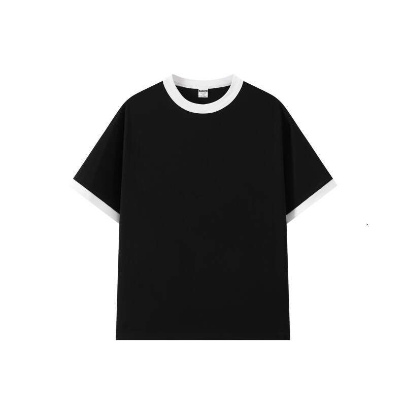M101 model, trendy color-blocked round-neck T-shirt with contrasting collar and cuffs, 200g couple's short-sleeve