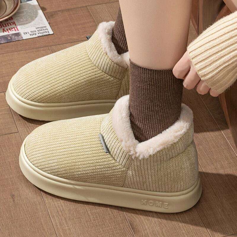 Litfun Winter Plush Lining Slippers For Women Anti-slip Platform House Slides Leisure Snow Boots Fluffy Warm Cozy Cotton Shoes